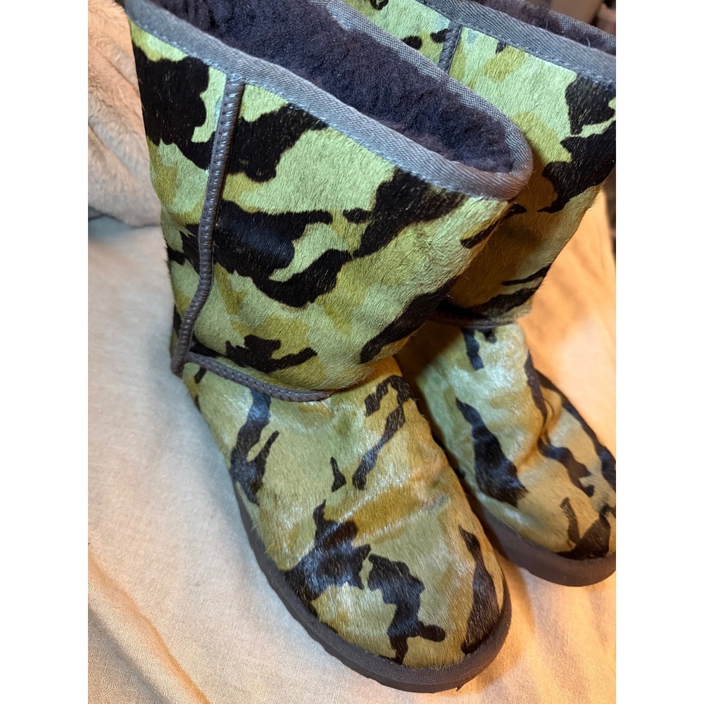 UGG Australia Women Camo Calf Hair Studded Classic Short Boots Green 1003388